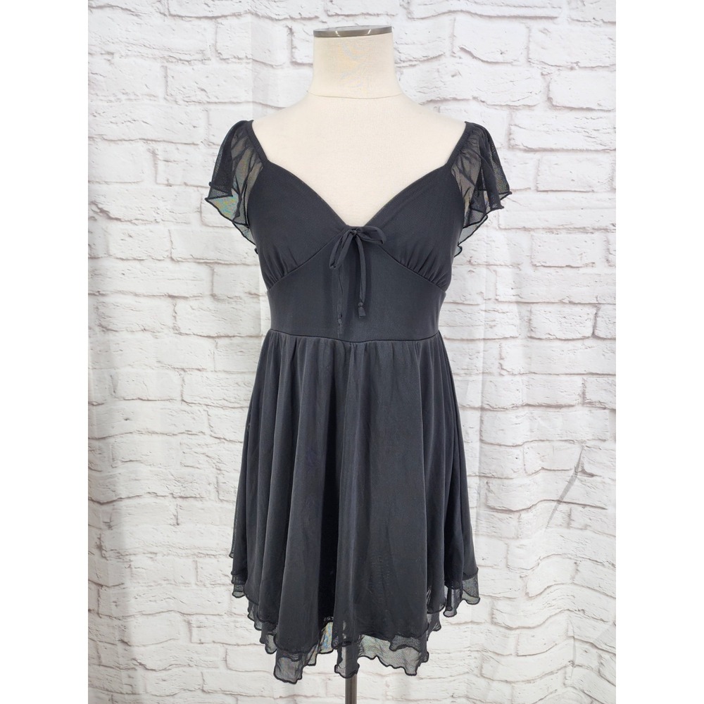 Wild Fable Babydoll Whimsigoth Dress Dark Fairy Mesh Sheer Flutter Sleeve Medium